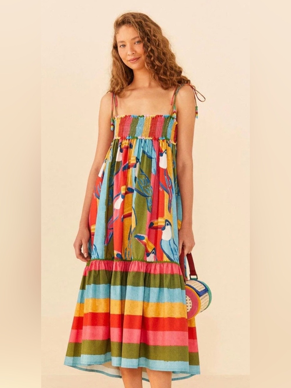 Farm Rio Wonderful Toucans Organic Cotton Midi Dress Size Small